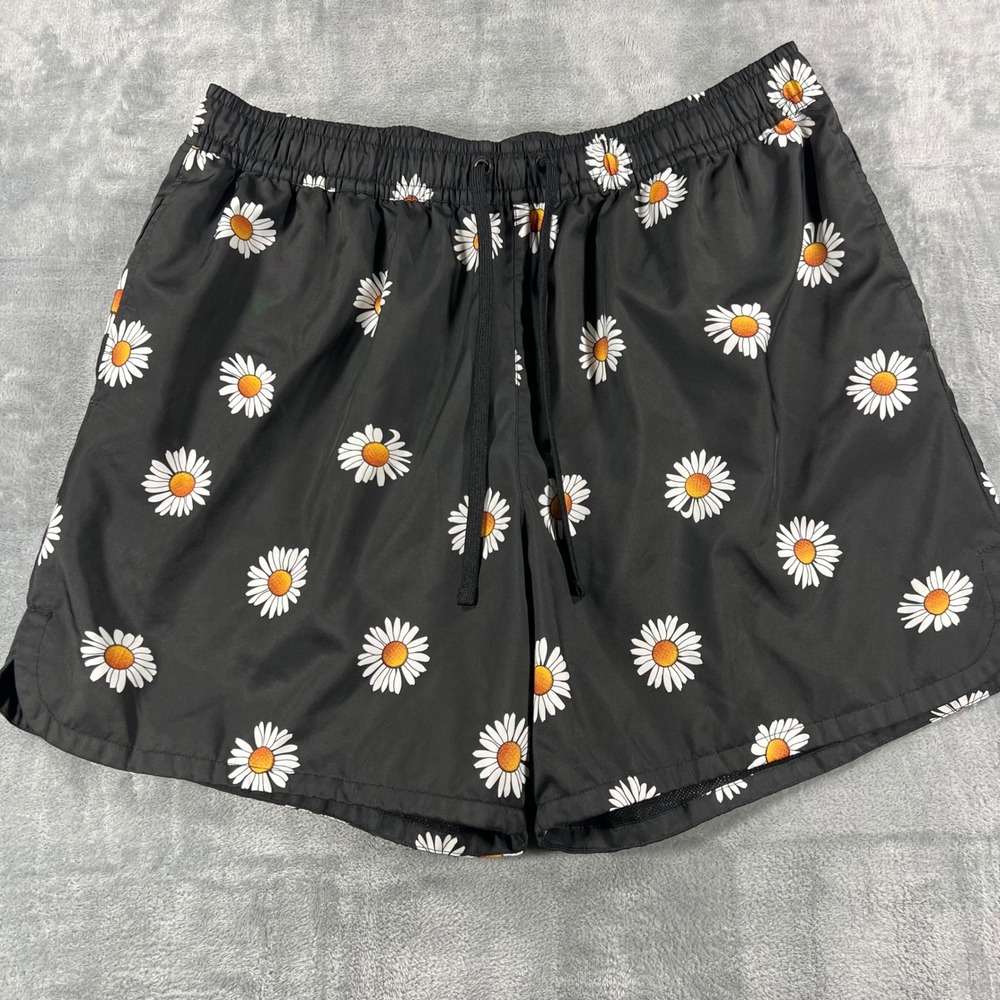 Nike Mens Daisy Floral Swim Trunks Black White XL Mesh Lined Board Shorts